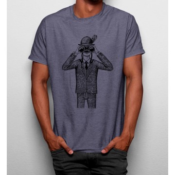 Camiseta Hombre Con Binoculares Dibujo