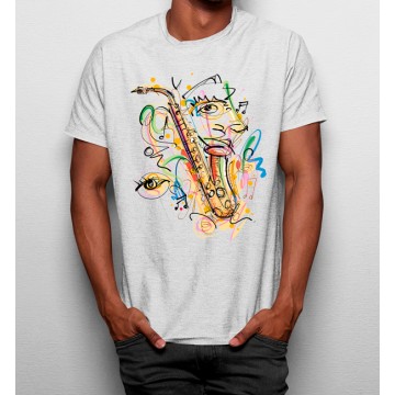 Camiseta Saxofón Dibujo Mono Colorido