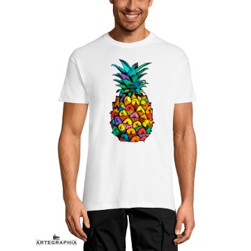 Camiseta Blanca manga corta con una Piña de colores