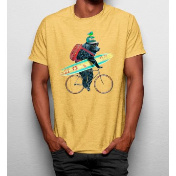 Camiseta Oso Surfista en Bicicleta
