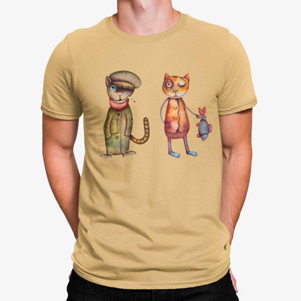 Camiseta Gatos Fumando Pescado Graciosos Dibujo Artisticos