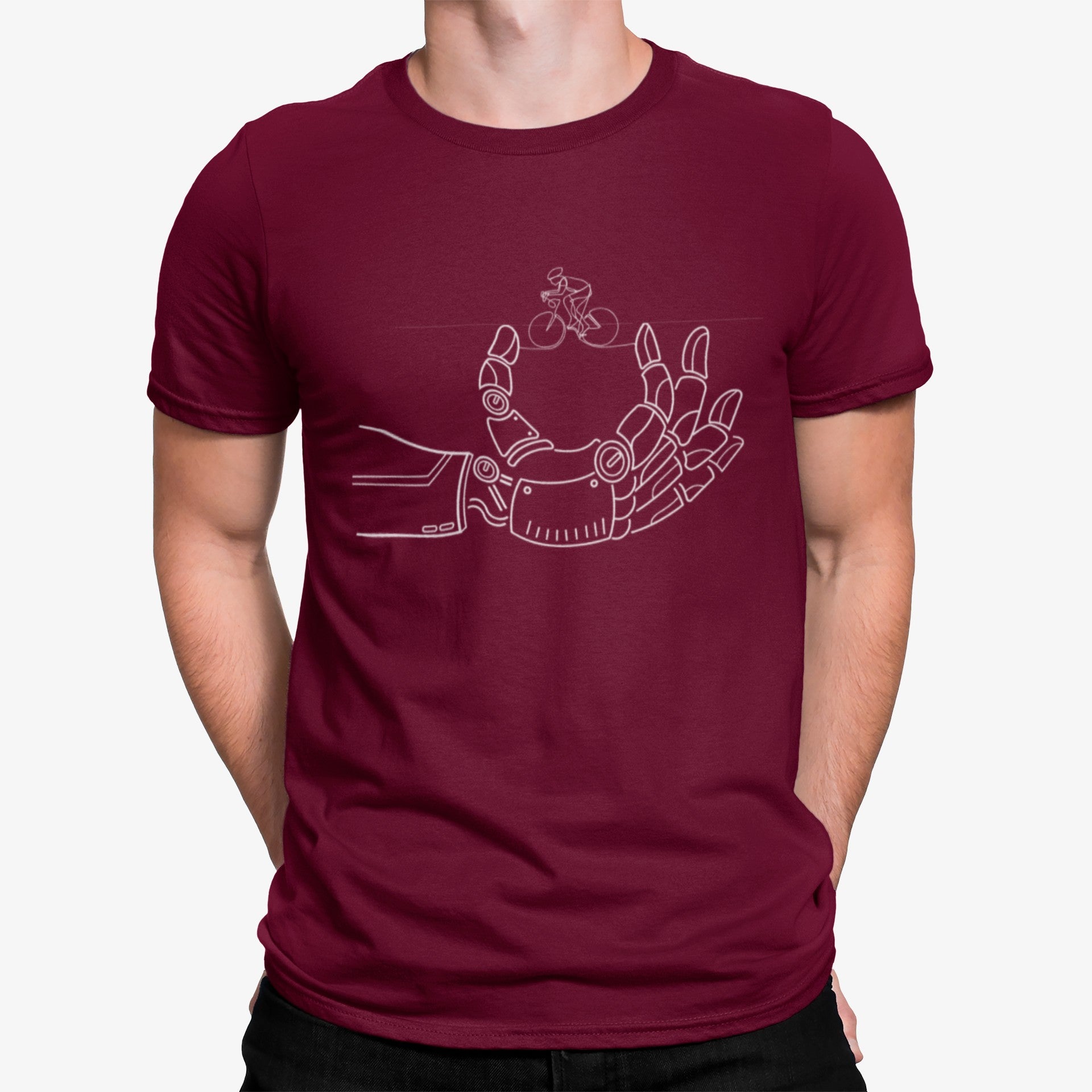 Camiseta Mano Robot Con Ciclista