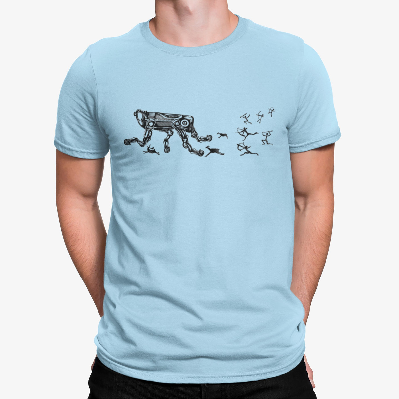 Camiseta Robot Perseguido Por Hombres De Las Cavernas