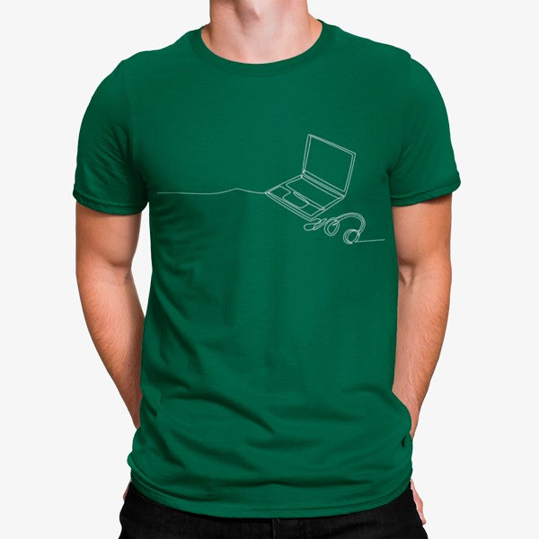 Camiseta Ordenador Auriculares Lineas Minimalista