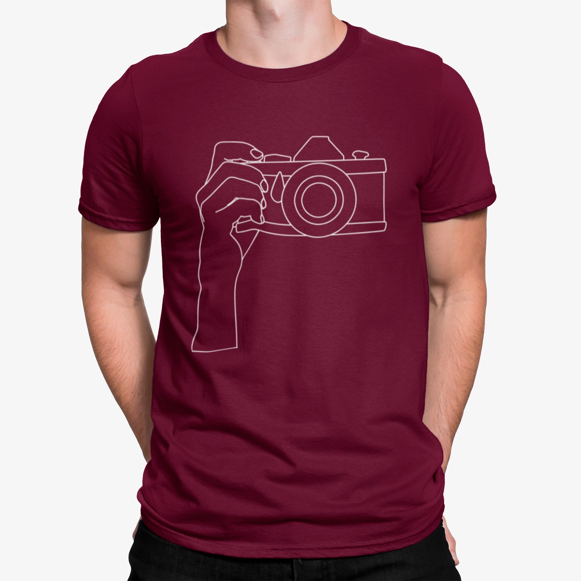 Camiseta Cámara Manos Dibujo Líneas