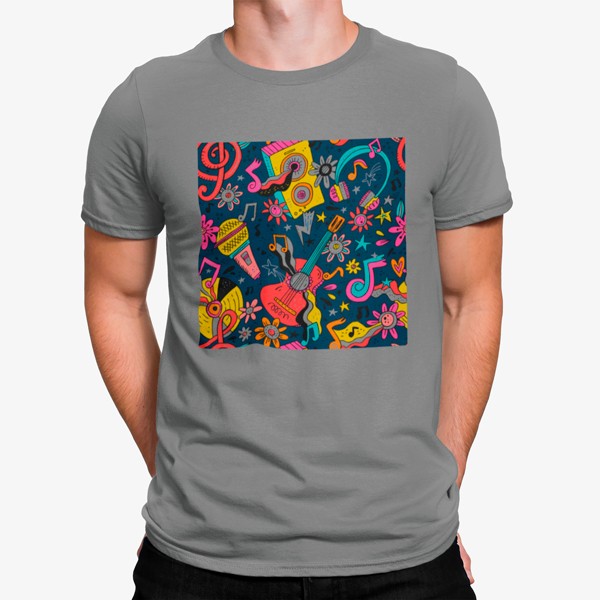 Camiseta Música Guitarra Microfóno Colorido Divertido