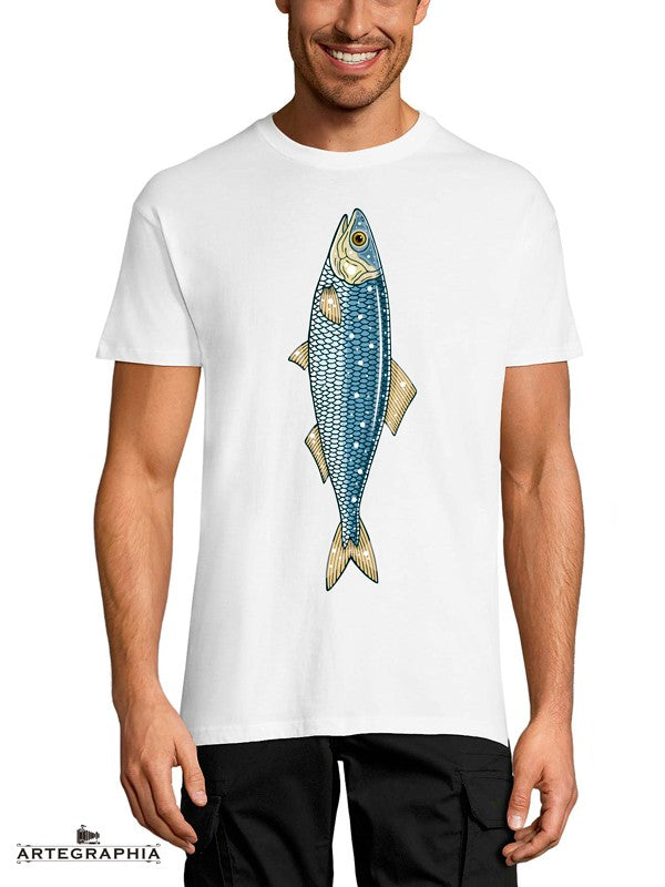 camiseta-blanca-pez -azul
