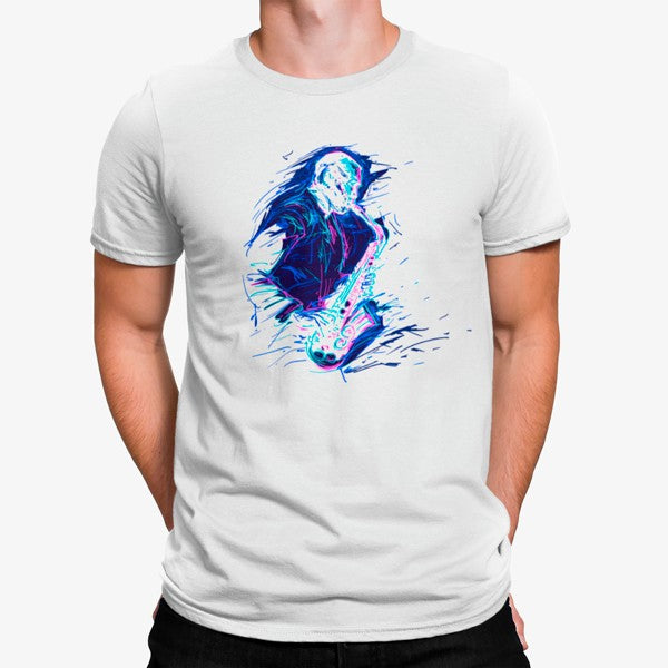 Camiseta Hombre Tocando Saxofón Artístico