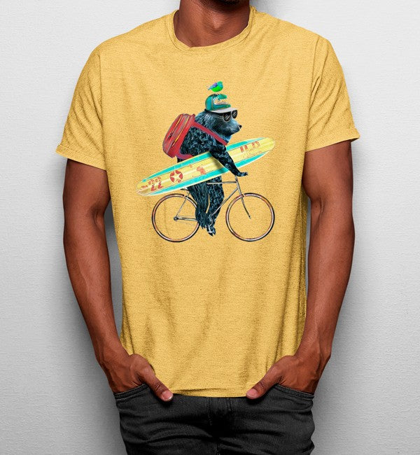Camiseta Oso Surfista en Bicicleta