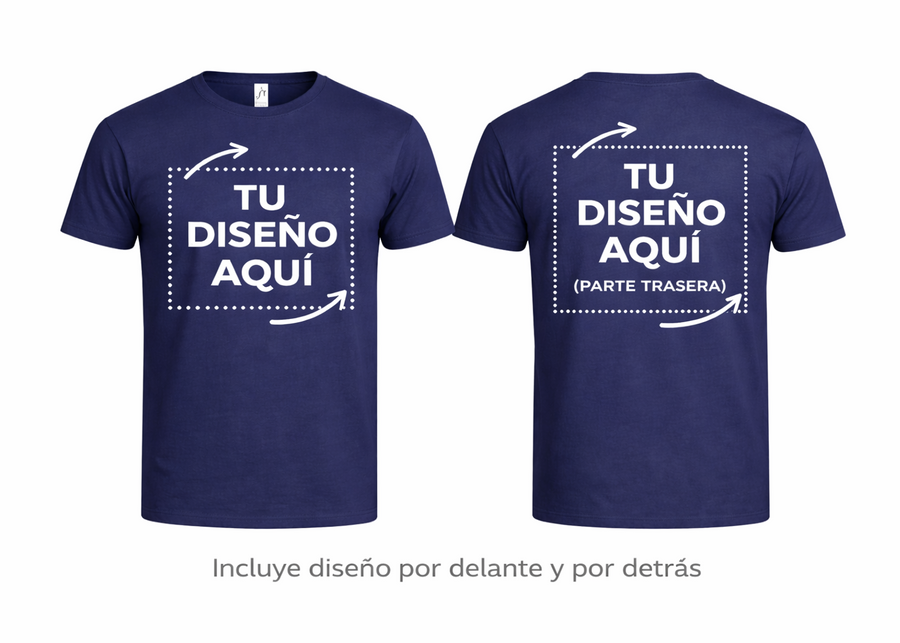 Camiseta Azul Marino personalizada – Foto o texto (Frontal + Trasera)