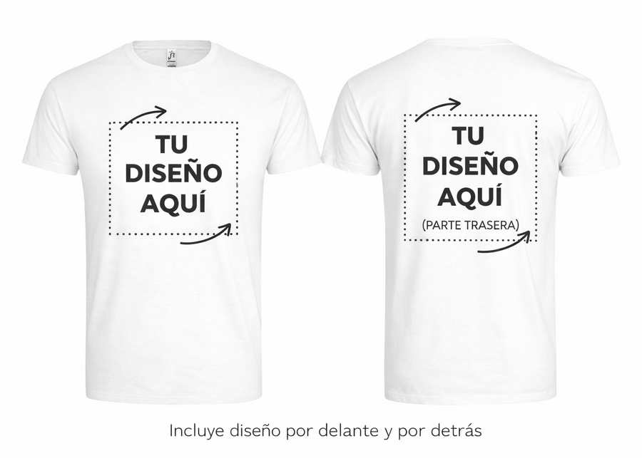 Camiseta Blanca personalizada – Foto o texto (Frontal + Trasera)