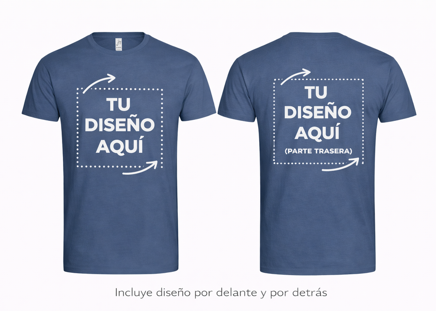 Camiseta Azul personalizada – Foto o texto (Frontal + Trasera)