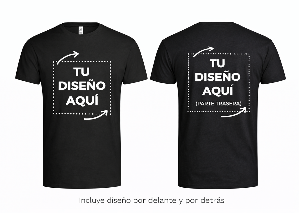 Camiseta Negra personalizada – Foto o texto (Frontal + Trasera)
