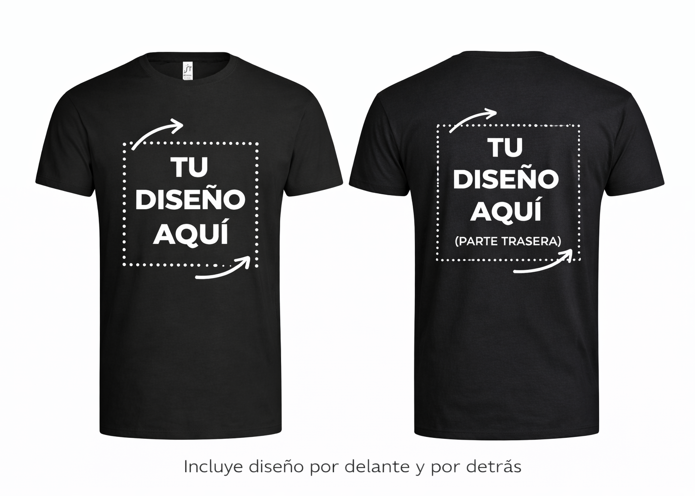 Camiseta Negra personalizada – Foto o texto (Frontal + Trasera)