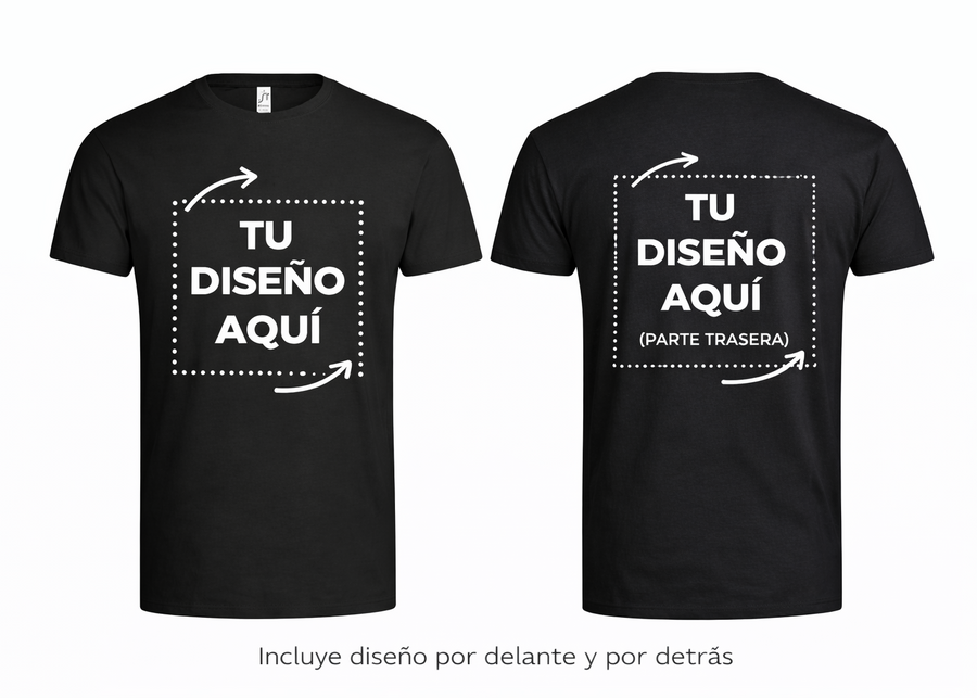 Camiseta Negra personalizada – Foto o texto (Frontal + Trasera)
