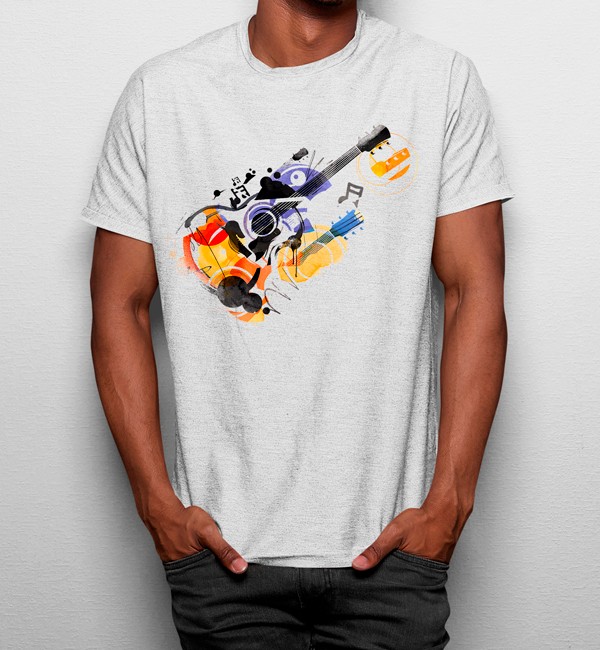 Camiseta Dibujo Guitarra Colorido Artítico