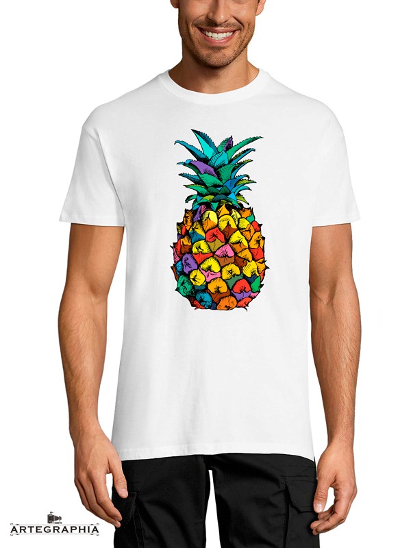 Camiseta Blanca manga corta con una Piña de colores